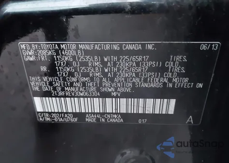 2013 Toyota Rav4 Xle from USA, damaged, VIN 2T3RFREV3DW063304